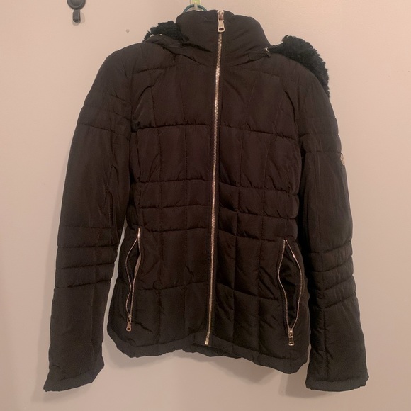 Calvin Klein Puffy Coat with Removable Faux Fur Hood - Picture 4 of 8